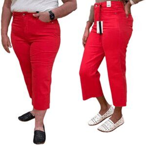 Judy Blue Wide Leg Crop Garment Dyed Red Jeans